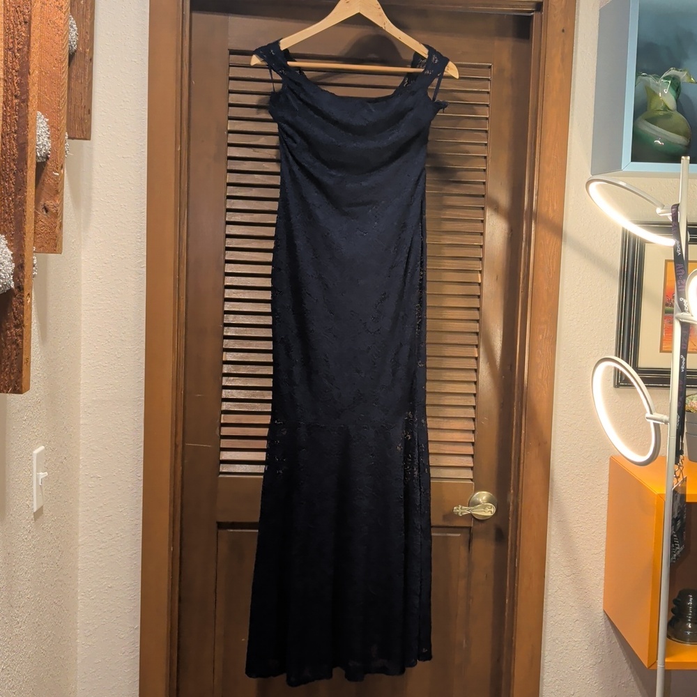 NWT Navy Blue Lace Maxi Dress Off Shoulder - Formal Mermaid